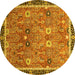 Round Machine Washable Oriental Yellow Traditional Rug, wshabs3125yw