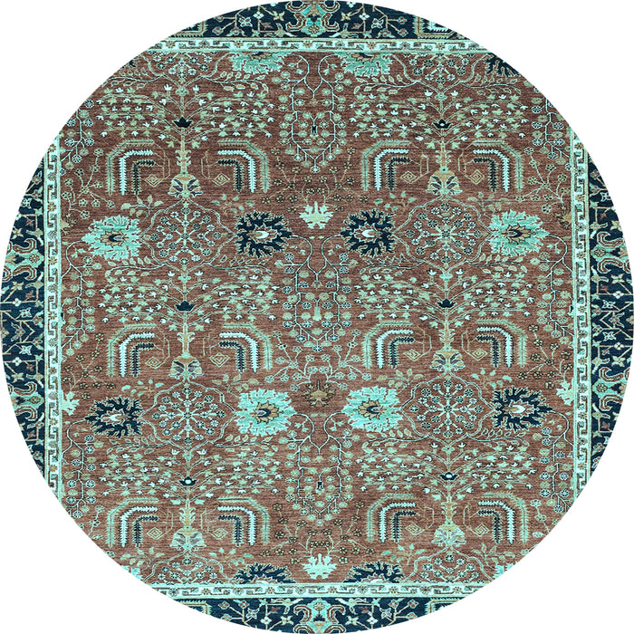 Round Machine Washable Oriental Light Blue Traditional Rug, wshabs3125lblu
