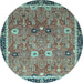 Round Machine Washable Oriental Light Blue Traditional Rug, wshabs3125lblu