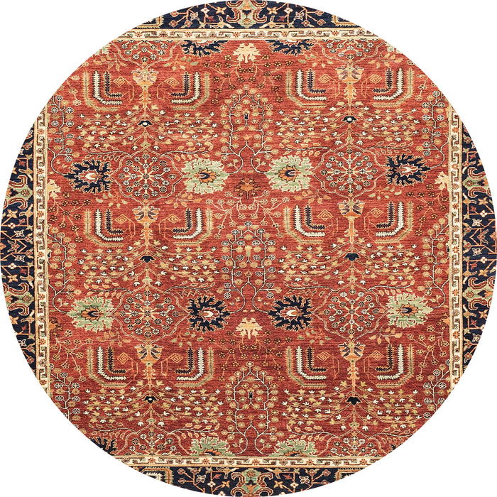 Round Machine Washable Abstract Tomato Red Rug, wshabs3125