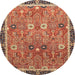 Round Abstract Red Oriental Rug, abs3125