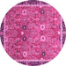 Round Machine Washable Oriental Pink Traditional Rug, wshabs3125pnk