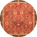 Round Machine Washable Oriental Orange Traditional Area Rugs, wshabs3125org