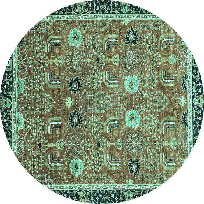 Round Machine Washable Oriental Turquoise Traditional Area Rugs, wshabs3125turq