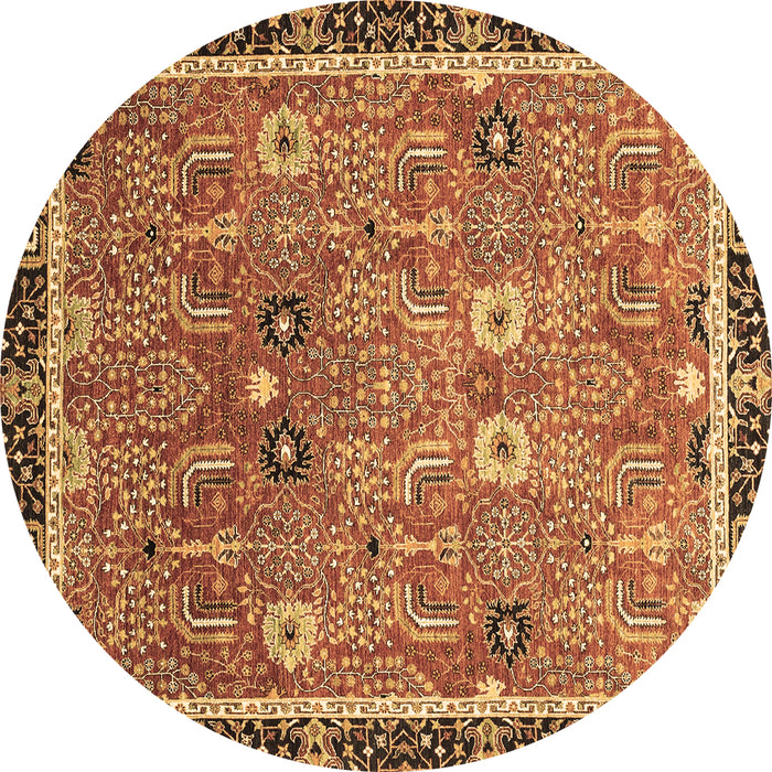 Round Machine Washable Oriental Brown Traditional Rug, wshabs3125brn