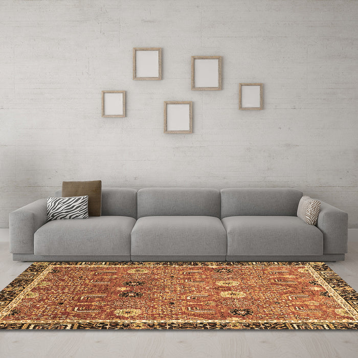 Machine Washable Oriental Brown Traditional Rug in a Living Room,, wshabs3125brn