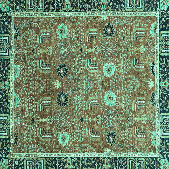 Square Machine Washable Oriental Turquoise Traditional Area Rugs, wshabs3125turq