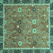 Square Machine Washable Oriental Turquoise Traditional Area Rugs, wshabs3125turq