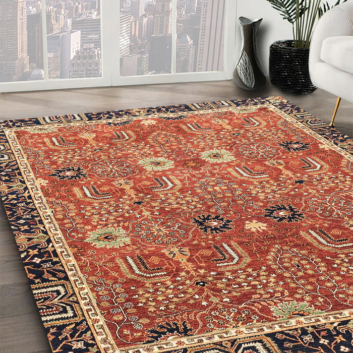Abstract Red Oriental Rug in Family Room, abs3125