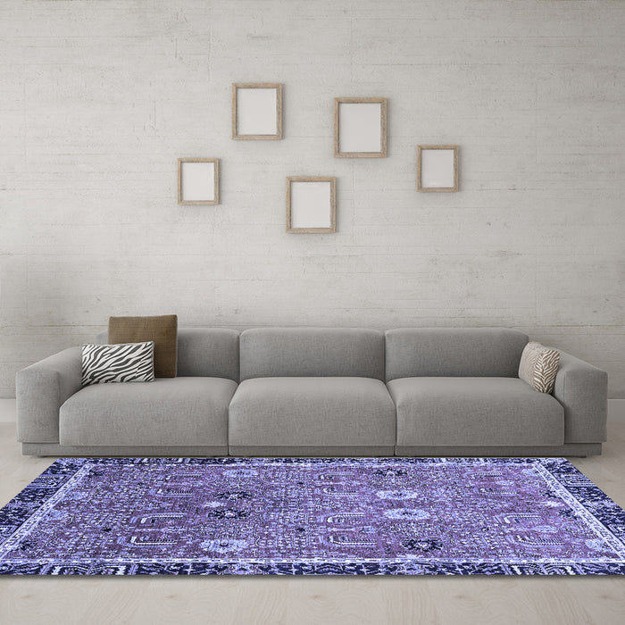 Machine Washable Oriental Blue Traditional Rug in a Living Room, wshabs3125blu