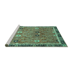 Sideview of Machine Washable Oriental Turquoise Traditional Area Rugs, wshabs3125turq