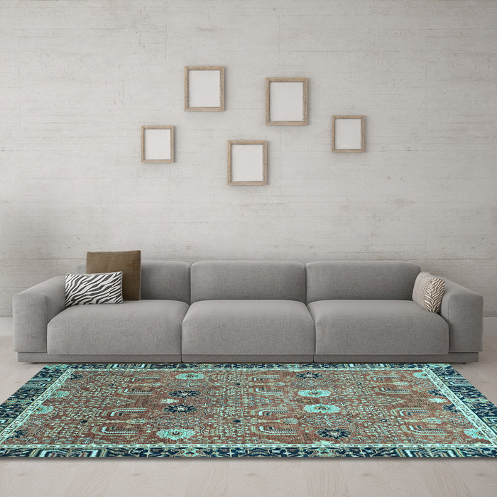 Machine Washable Oriental Light Blue Traditional Rug in a Living Room, wshabs3125lblu