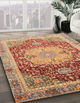 Abstract Red Modern Rug in Family Room, abs3126