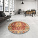 Round Machine Washable Abstract Red Rug in a Office, wshabs3126