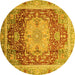 Round Machine Washable Abstract Yellow Modern Rug, wshabs3126yw