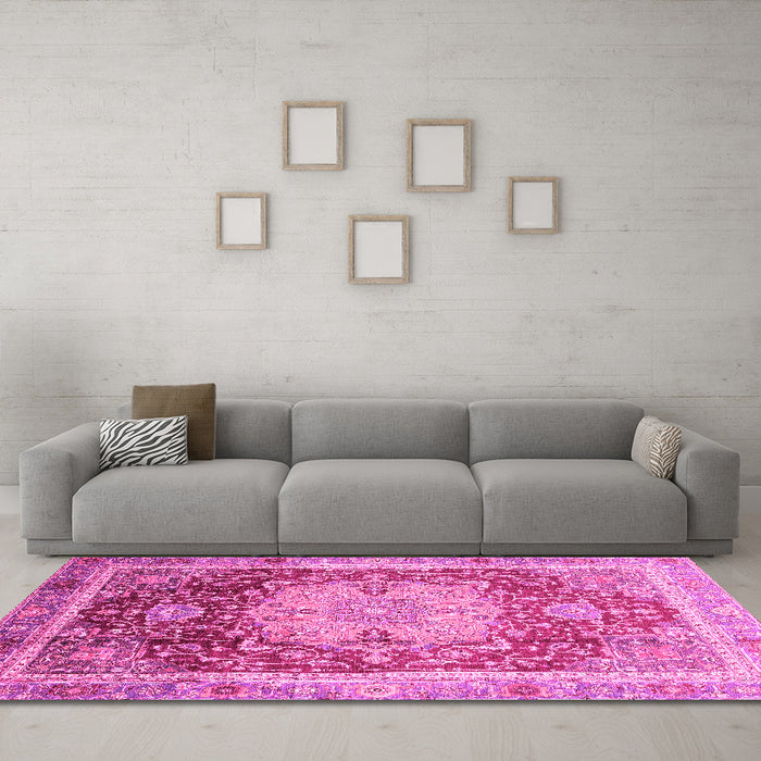 Machine Washable Abstract Pink Modern Rug in a Living Room, wshabs3126pnk
