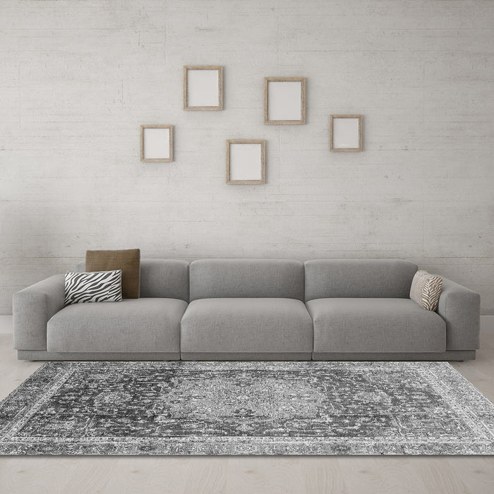 Machine Washable Abstract Gray Modern Rug in a Living Room,, wshabs3126gry