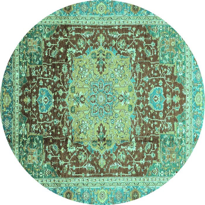 Round Machine Washable Abstract Turquoise Modern Area Rugs, wshabs3126turq