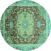 Round Machine Washable Abstract Turquoise Modern Area Rugs, wshabs3126turq