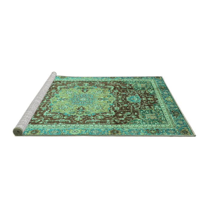Sideview of Machine Washable Abstract Turquoise Modern Area Rugs, wshabs3126turq