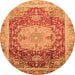 Round Machine Washable Abstract Orange Modern Area Rugs, wshabs3126org