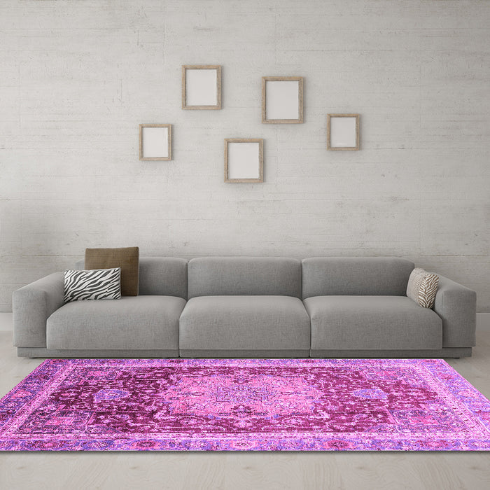 Machine Washable Abstract Purple Modern Area Rugs in a Living Room, wshabs3126pur