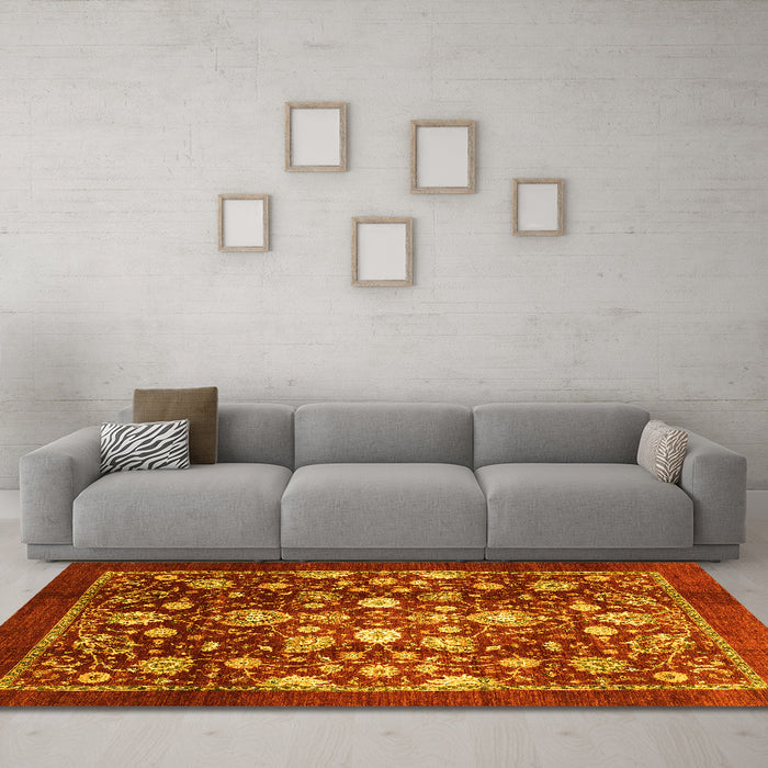 Machine Washable Abstract Yellow Modern Rug in a Living Room, wshabs3127yw
