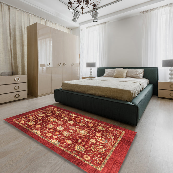 Machine Washable Abstract Red Rug in a Bedroom, wshabs3127