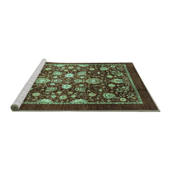 Sideview of Machine Washable Abstract Turquoise Modern Area Rugs, wshabs3127turq