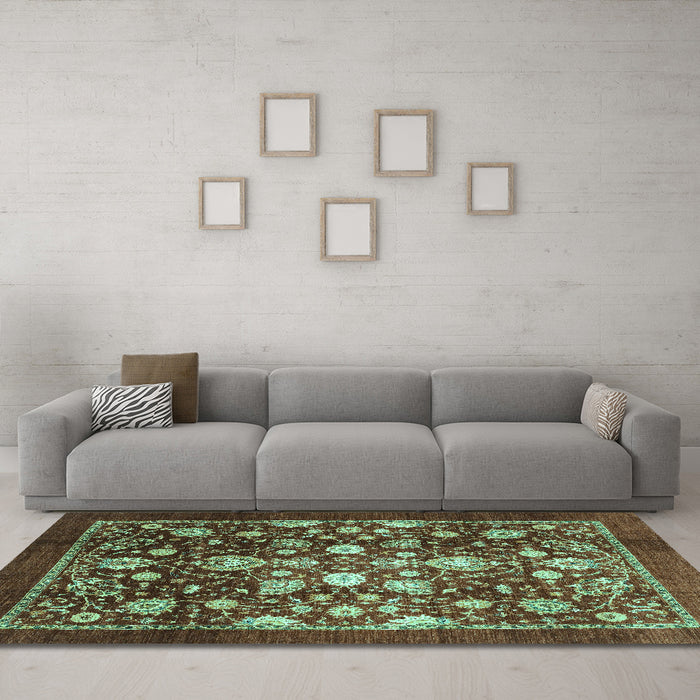 Machine Washable Abstract Turquoise Modern Area Rugs in a Living Room,, wshabs3127turq