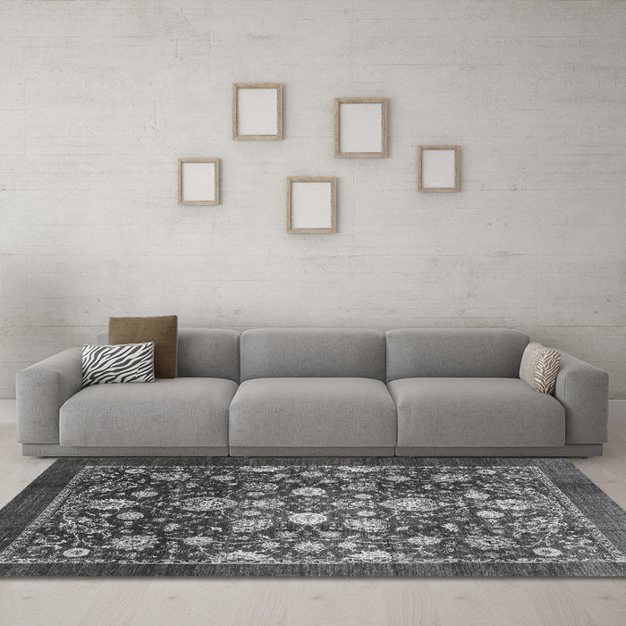 Machine Washable Abstract Gray Modern Rug in a Living Room,, wshabs3127gry