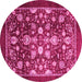 Round Machine Washable Abstract Pink Modern Rug, wshabs3127pnk