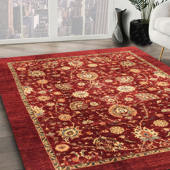 Machine Washable Abstract Red Rug in a Family Room, wshabs3127