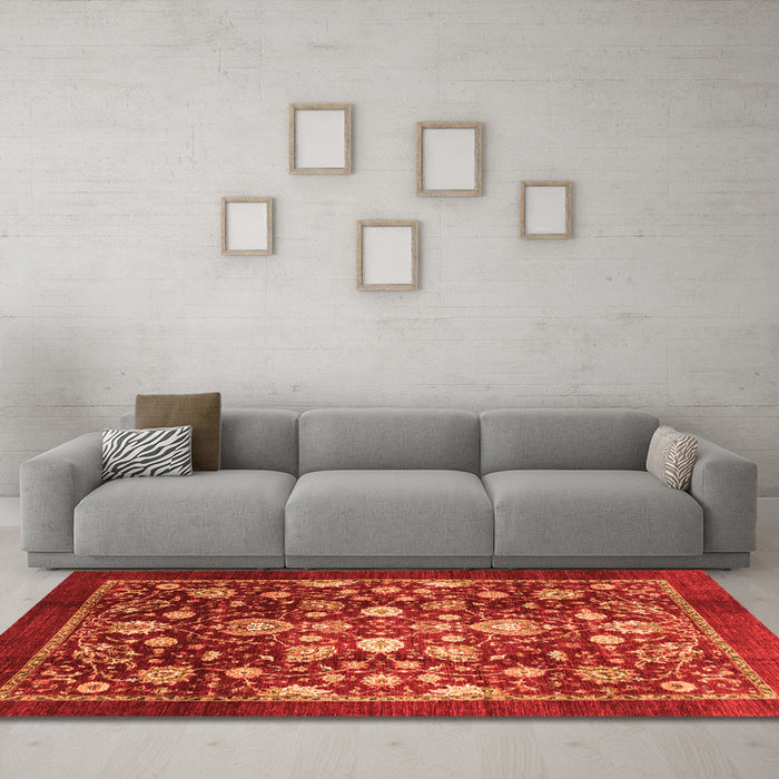 Machine Washable Abstract Orange Modern Area Rugs in a Living Room, wshabs3127org
