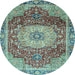 Round Machine Washable Persian Light Blue Traditional Rug, wshabs3128lblu