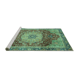Sideview of Machine Washable Persian Turquoise Traditional Area Rugs, wshabs3128turq