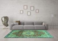 Machine Washable Persian Turquoise Traditional Rug, wshabs3128turq