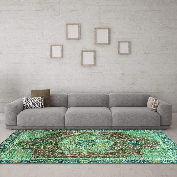 Machine Washable Persian Turquoise Traditional Area Rugs in a Living Room,, wshabs3128turq