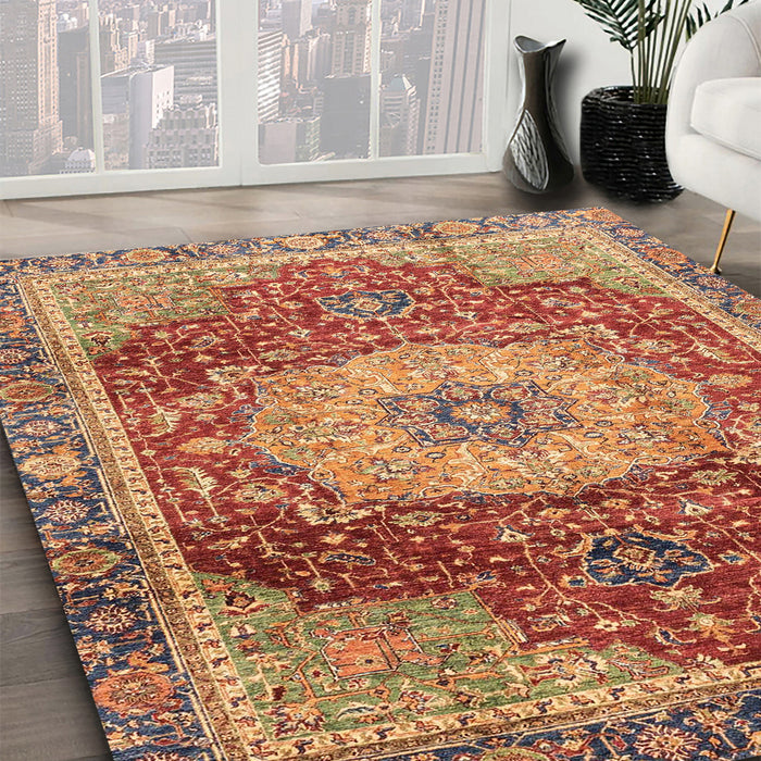 Machine Washable Abstract Red Rug in a Family Room, wshabs3128