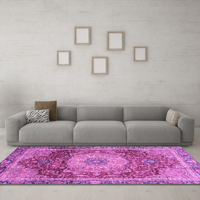 Machine Washable Persian Purple Traditional Area Rugs in a Living Room, wshabs3128pur
