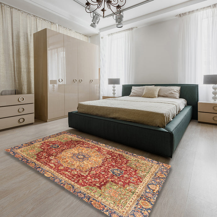 Machine Washable Abstract Red Rug in a Bedroom, wshabs3128