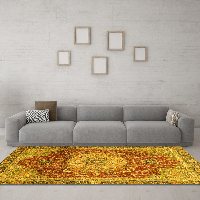 Machine Washable Persian Yellow Traditional Rug in a Living Room, wshabs3128yw