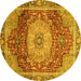 Round Machine Washable Persian Yellow Traditional Rug, wshabs3128yw