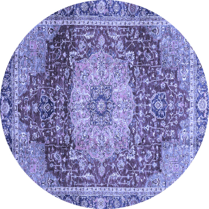Round Machine Washable Persian Blue Traditional Rug, wshabs3128blu