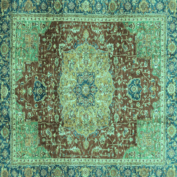 Square Machine Washable Persian Turquoise Traditional Area Rugs, wshabs3128turq
