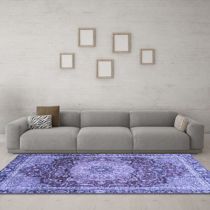 Machine Washable Persian Blue Traditional Rug in a Living Room, wshabs3128blu