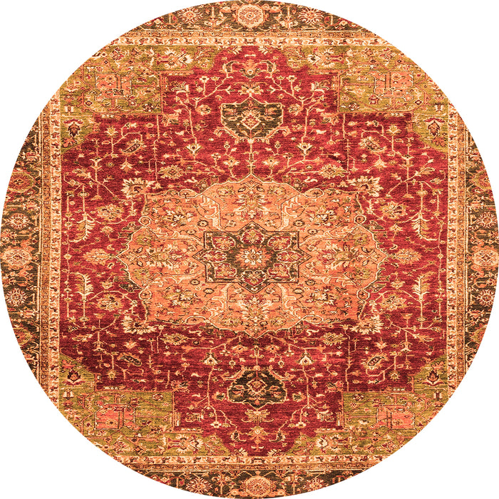 Round Machine Washable Persian Orange Traditional Area Rugs, wshabs3128org