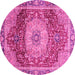 Round Machine Washable Persian Pink Traditional Rug, wshabs3128pnk