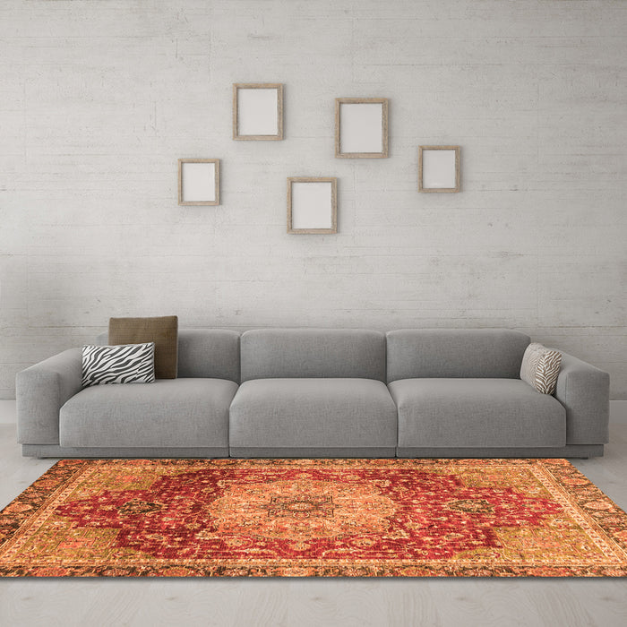 Machine Washable Persian Orange Traditional Area Rugs in a Living Room, wshabs3128org