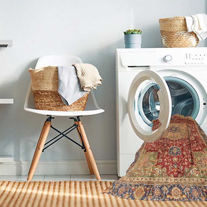 Machine Washable Abstract Red Rug in a Washing Machine, wshabs3128